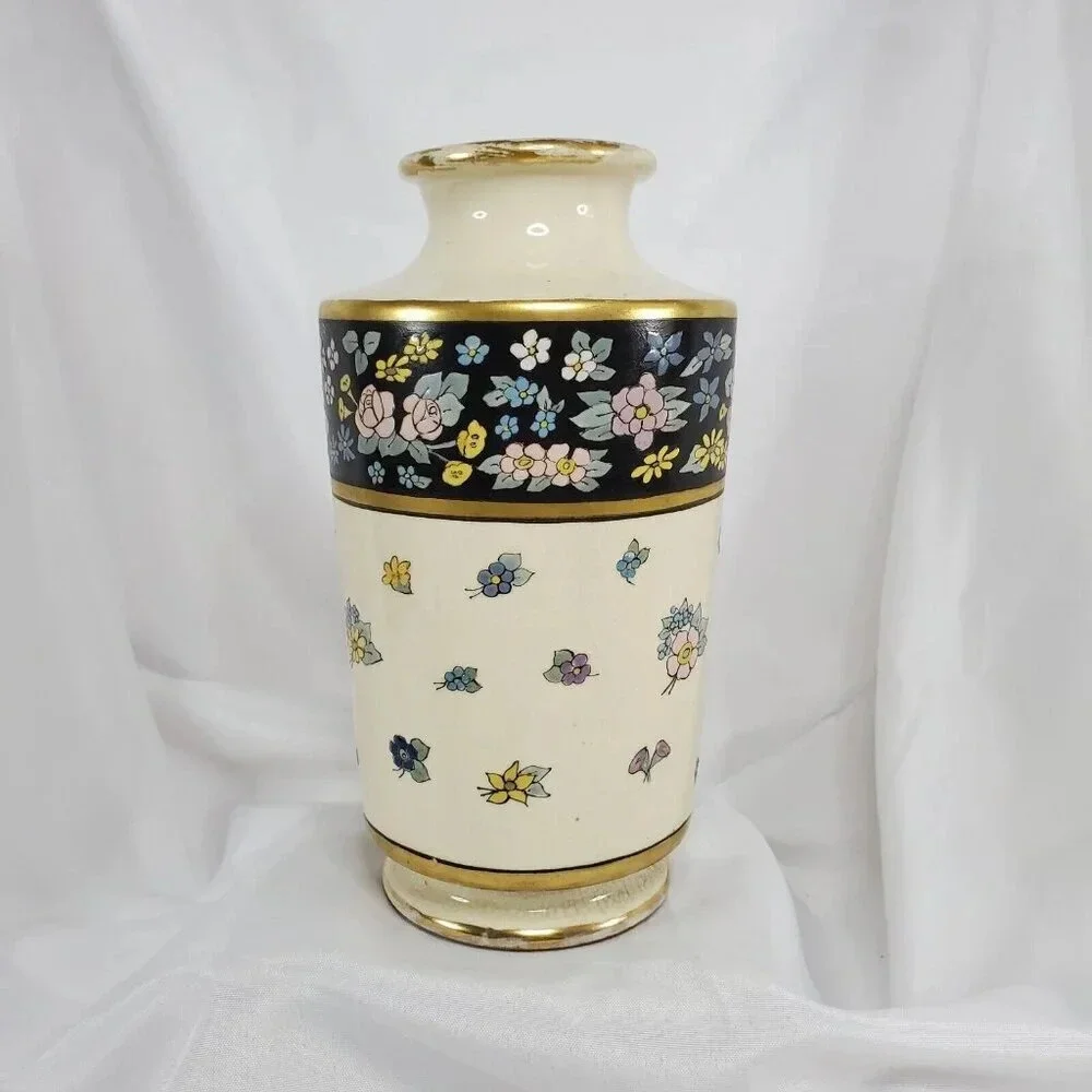 Antique J.H. Stouffer Hand Painted Floral  Vase Art Nouveau 8.5